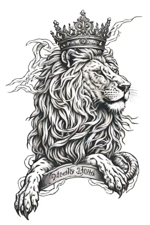 Scarred Lion Of Judah With Thorne Crown With Lightning Clouds In Background