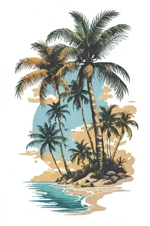 Beach Shore With Palm Trees Colors