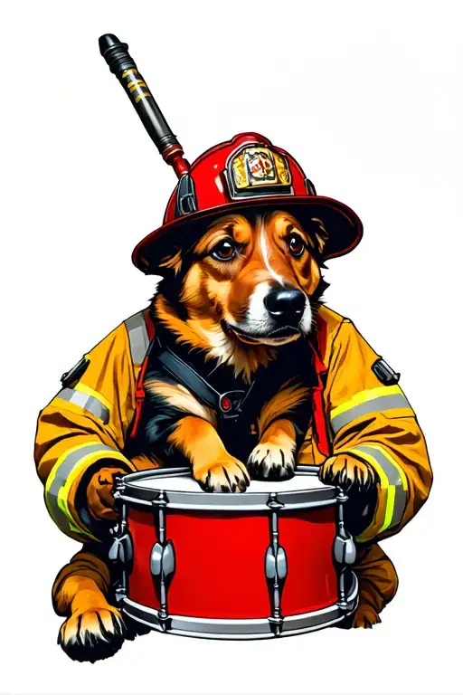 Firefighter Drums Dougther Dog Playing