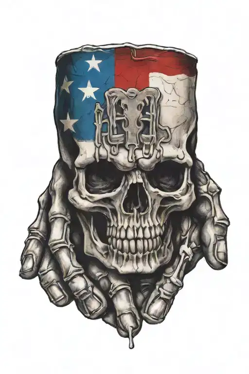Skeleton Hand Tattoo Design With Puerto Rican Flag Integrated