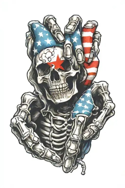 Skeleton Hand Tattoo Design With Puerto Rican Flag Integrated