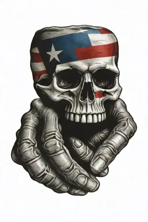 Skeleton Hand Tattoo Design With Puerto Rican Flag Integrated