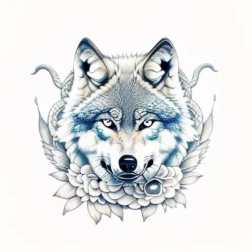 Wolf And Snake And Flowers