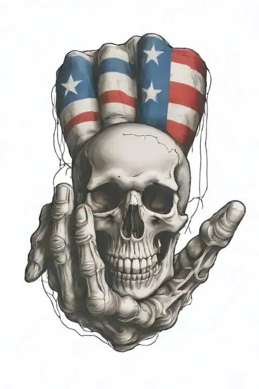 Skeleton Hand Tattoo Design With Puerto Rican Flag Integrated
