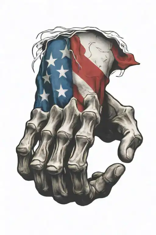 Hand Skeleton Tattoo Design With Puerto Rican Flag Integrated