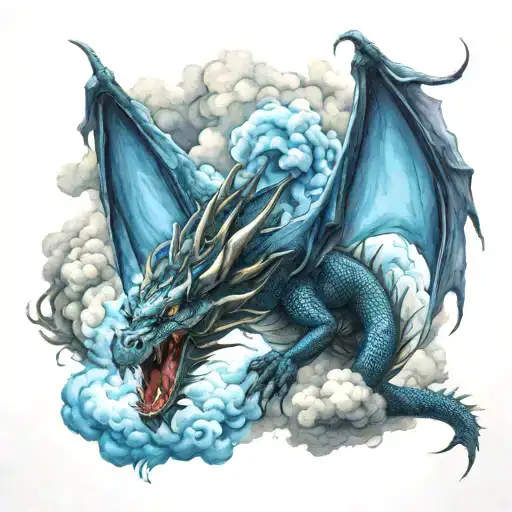 Dragon With Blue Clouds Floating