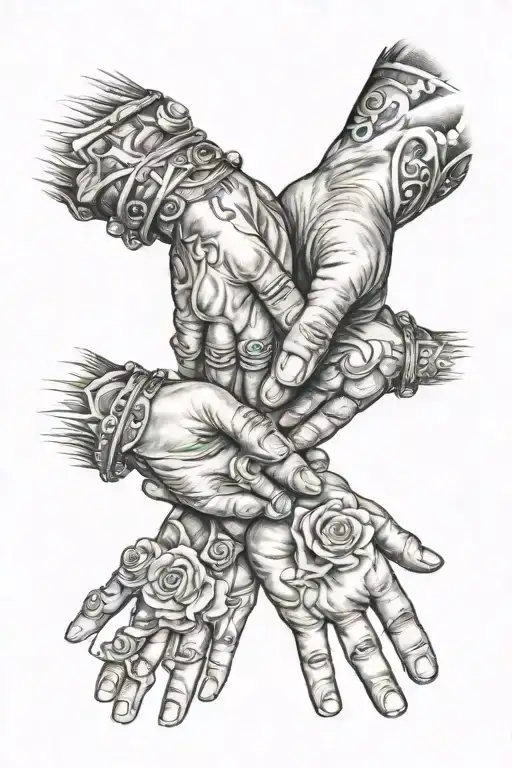 Father And Two Daughters Holding Hands