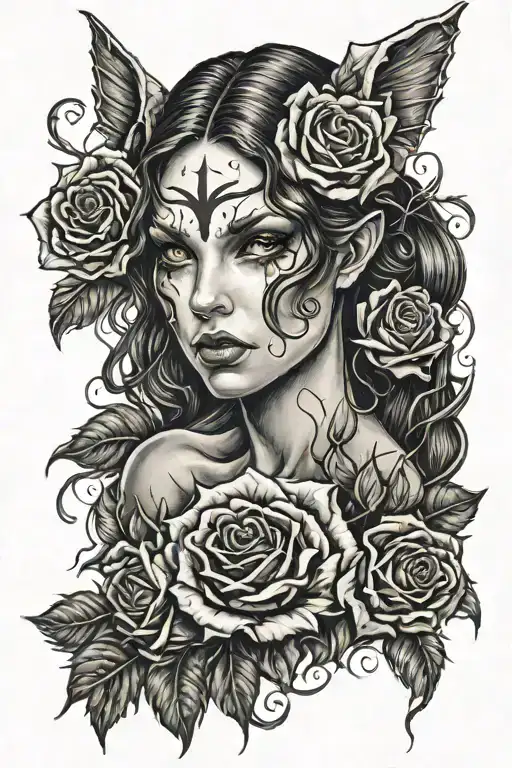 Succubus With Tear Roses In Fire