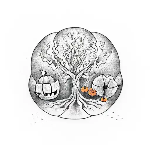 Tree Of With Autumn Leaves Falling Incorporated Jack O Lantern