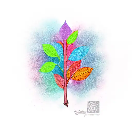 Colorful Autmun Tree With Falling Leaves