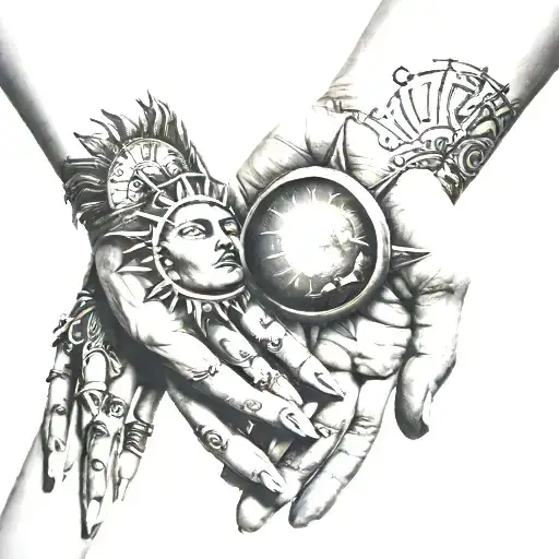 Sun And Moon On Hands Holding