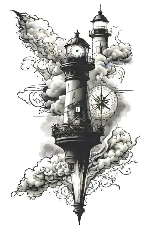 Nautical Compass Lighthouse Storm Clouds