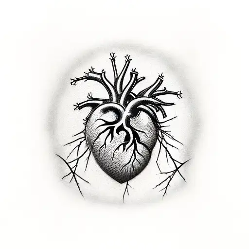 Anatomical Heart Wrapped In Crown Of Thorns With Sunflower