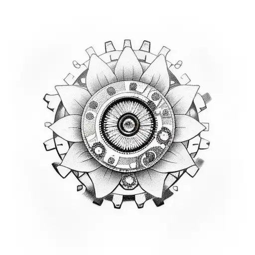 Rose With Sunflower And Gears And Cogs