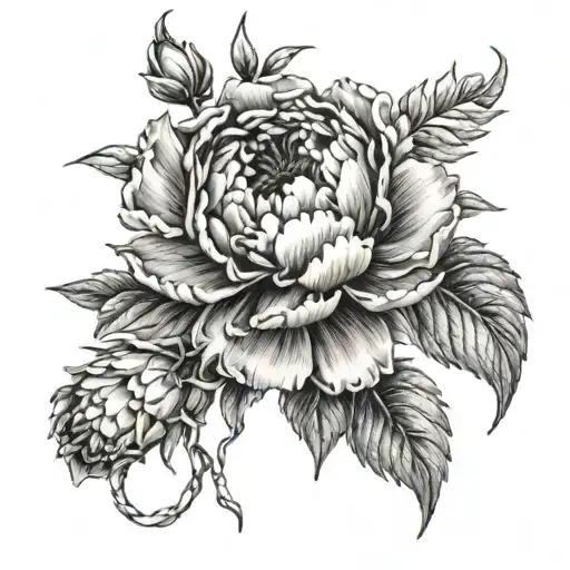 Sun And Peony Flower Intertwined