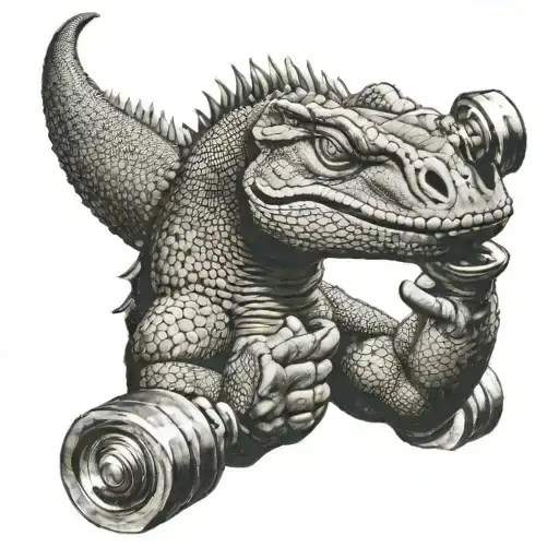 Humanized Komodo Dragon Lifting Heavy Dumbells