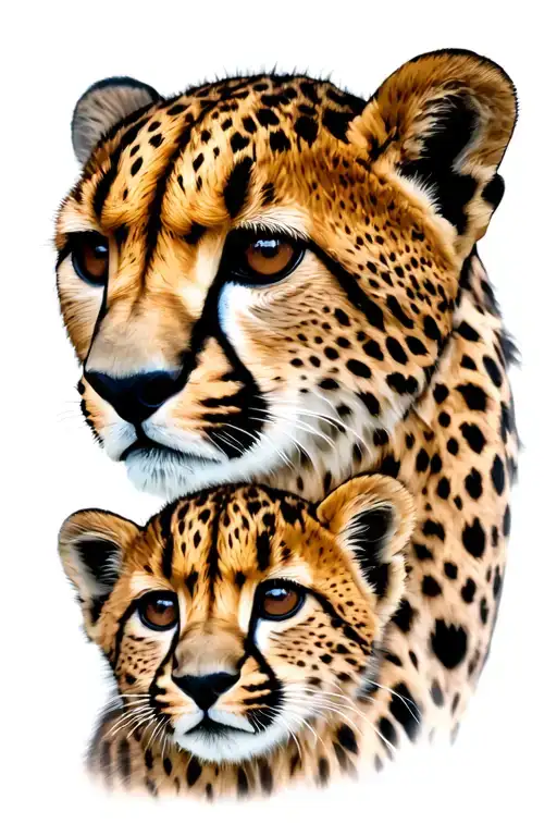 Mom Cheetah And Baby Cub Faces Merged Together