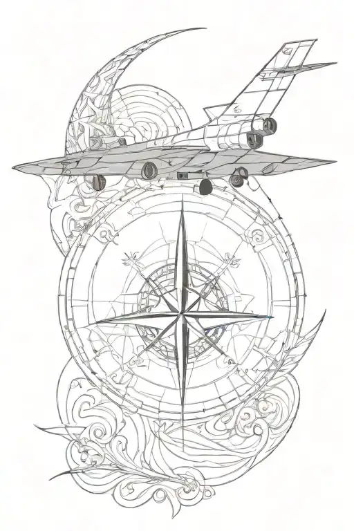 Golden Ratio Incorporating A Wave And A Compass Design And A Fighter Jet Silhouette