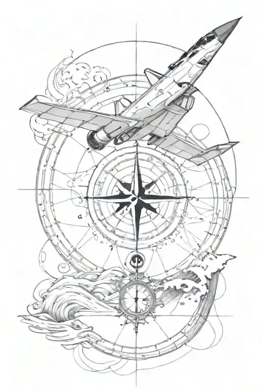 Golden Ratio Incorporating A Wave And A Compass Design And A Fighter Jet Silhouette