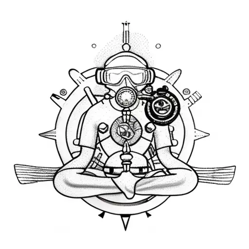 Scuba Diver Meditating With A Compass Behind