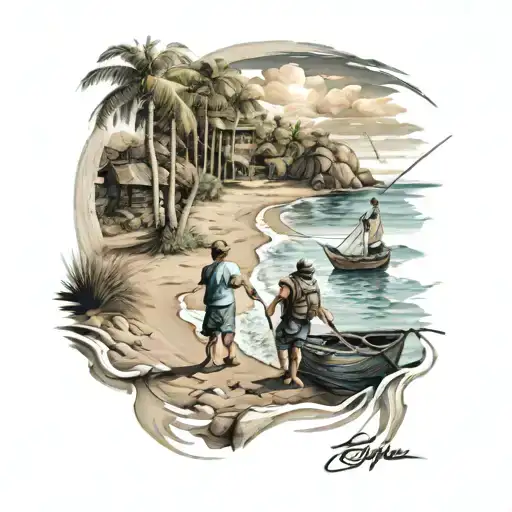 People Fishing Beach Landscape