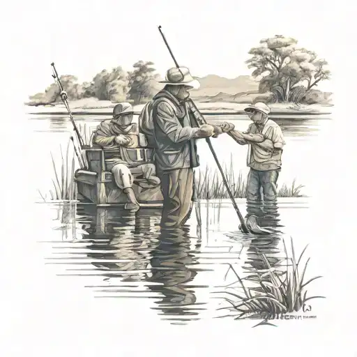 People Fishing Lake Scene