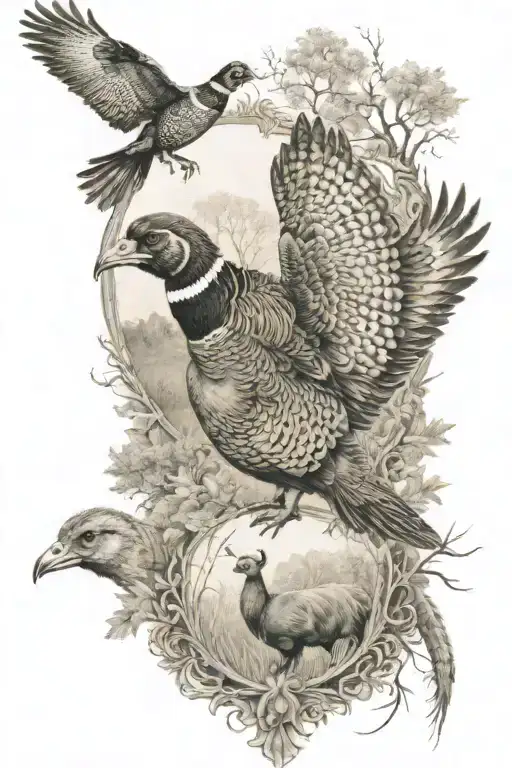 Pheasant Deer And Turkey Hunting Scene