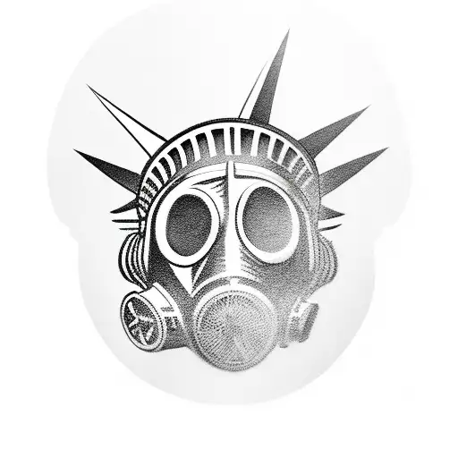 Crow Looking Down At Sexy Statue Of Liberty And Gas Mask Holding A Flower