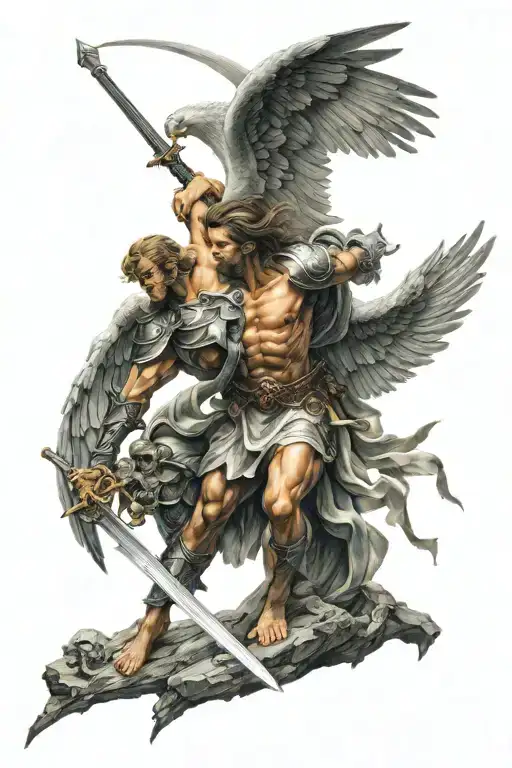 Arch Angel With Sword Slaying The Devil