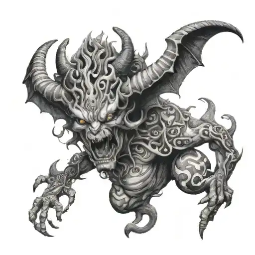 Black And White Demon In A Psychedelic Background