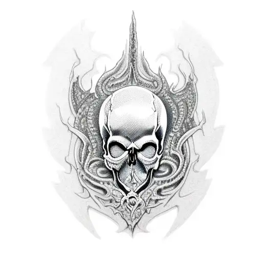 A Skull With Intricate Writing Forming The Shape Of A Dragon