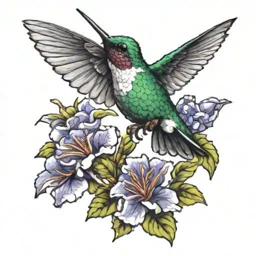 Pixel Art Style Hummingbird Drinking Nectar