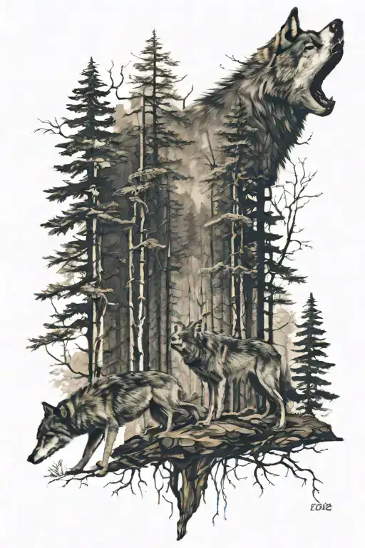 A Pergament With Birth Dates Written By A F Eather Wihch Desolves Into A Forest With Wolves