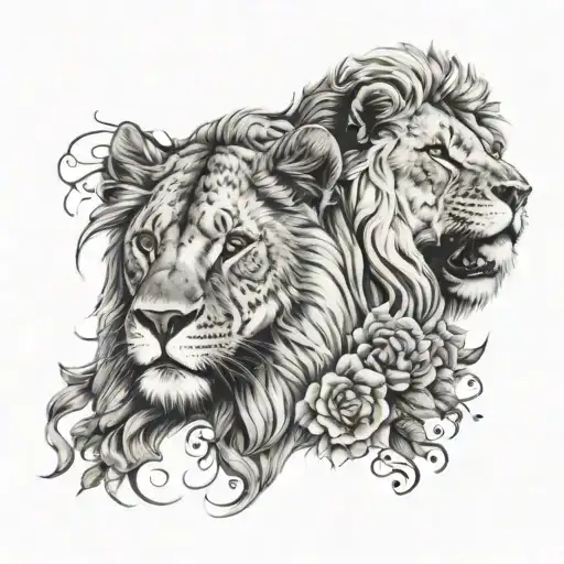 Lioness And Lion Floral Ornament