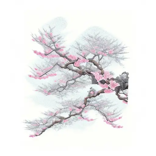 R34 Skyline Car With Japanese Writing And Cherry Blossoms