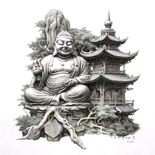 Laughing Buddha Temple With Tree