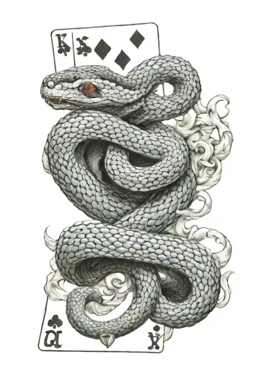 A Smoking Snake With A Deck Of Cards In Its Coils