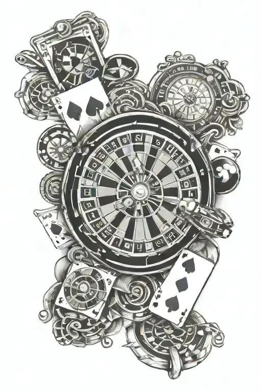 Cards With 7 Small Hearts And Roulette Wheel
