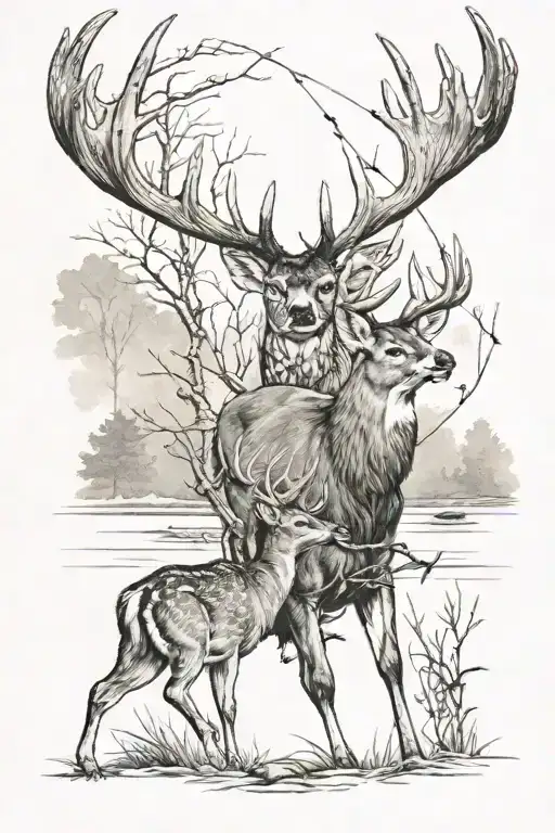 Bow Hunting Deer And Duck Hunting Scene