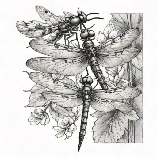 Dragon Fly And Humming Bird With Ladybug Sitting