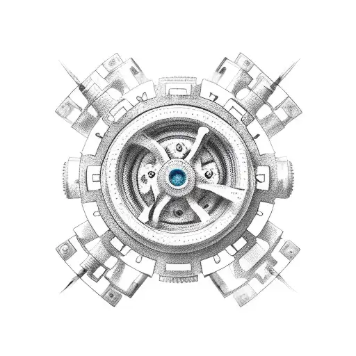 Mechanical Gears Forming A Japanese Rising Sun