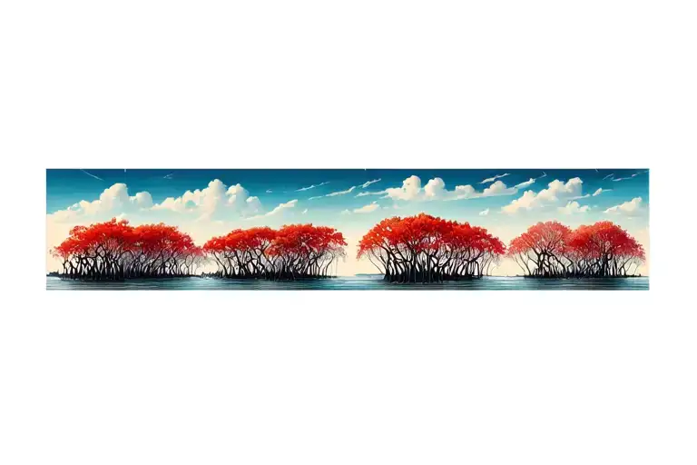 Red Mangroves In Line Next To Each Other