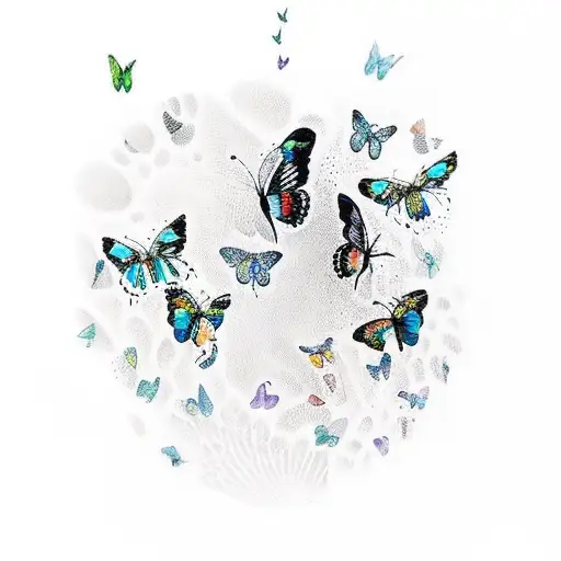 A Beautiful Composition Of Baby Footprints Surrounded By Delicate Butterflies And Hummingbirds