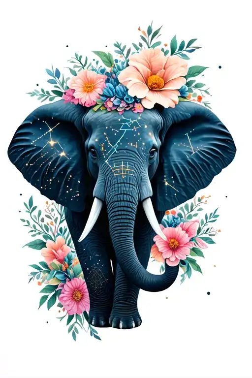 Floral Geometric Elephant With Constellation