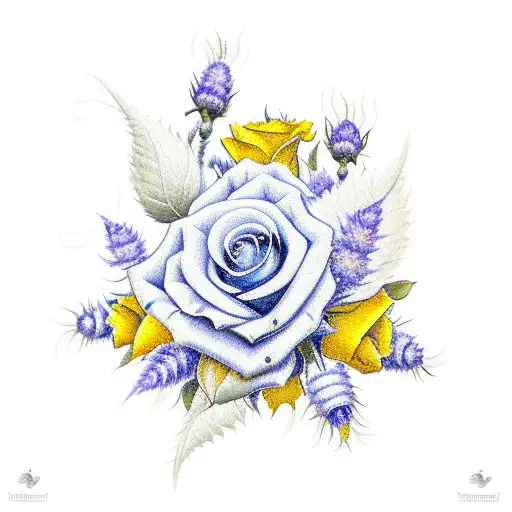 Bouquet Of Yellow Rose And Bluebonnet And Purple Thistle