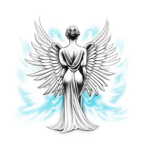 Kneeling Angel With Its Back Facing Up And Wings Pointing Upwards