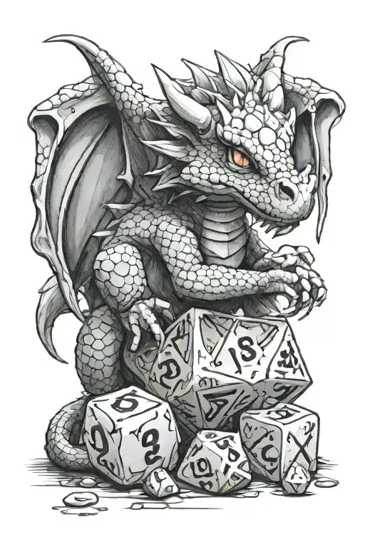 A Cute Dragon Hugging A D20 Dice
