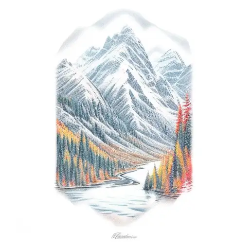 Mountain Scene River Deer Autumn Leaf