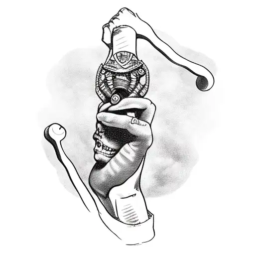 A Hand Holding A Slingshot With A Severed Giant's Head In The Background