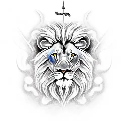 Lion Avec Un Soldat Sparte Tenant Un Trident En Une Piece